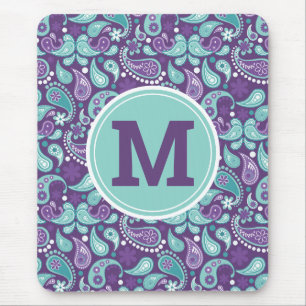 Cute Shabby Chic Purple and blue Paisley Monogram Mouse Pad