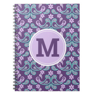 Cute Shabby Chic Purple and blue Paisley Monogram Notebook