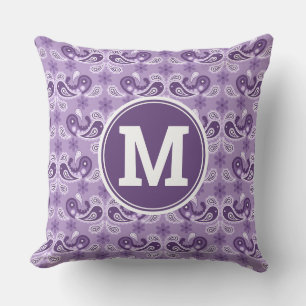 Cute Shabby Chic Purple and white Paisley Monogram Cushion