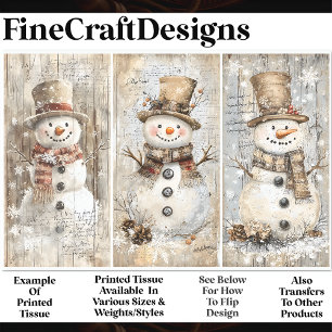 Cute Shabby Chic Snowmen Beige AL8 Decoupage Tissue Paper