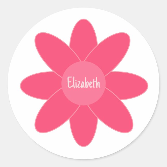 Cute Shades of Pink Flower with Name Classic Round Sticker (Front)