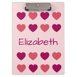 Cute Shades of Pink Hearts Pattern Name Clipboard