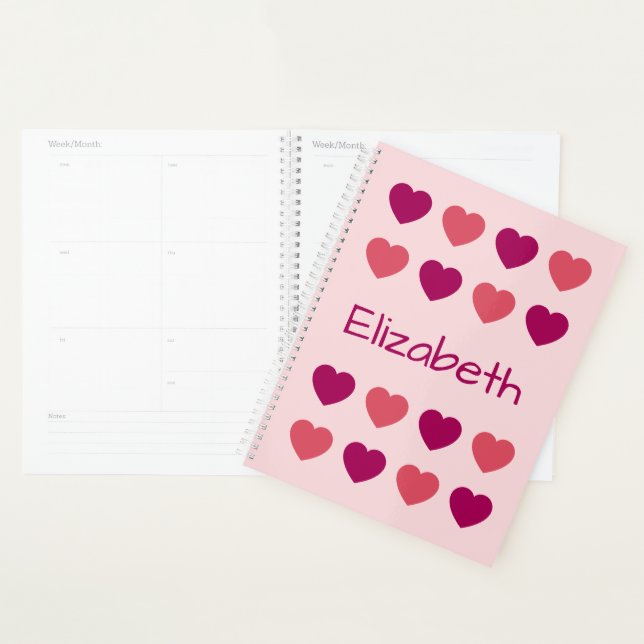 Cute Shades of Pink Hearts Pattern Name Planner (Display)