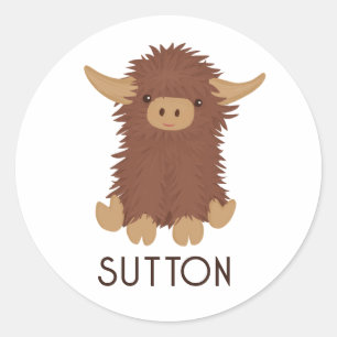 Cute, shaggy Highland cow custom design Classic Round Sticker