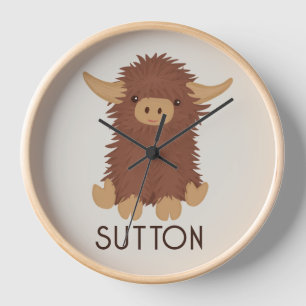 Cute, shaggy Highland cow custom design Clock