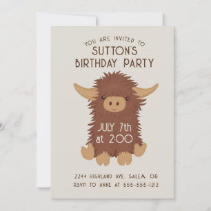 Cute, shaggy Highland cow custom Invitation
