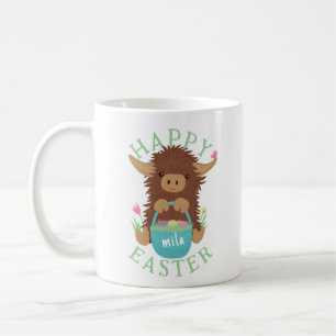 Cute, shaggy Highland cow Easter basket design Coffee Mug