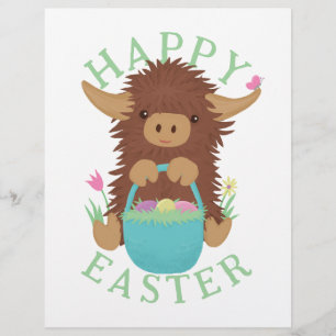 Cute, shaggy Highland cow Easter basket design Flyer