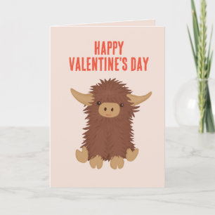 Cute, shaggy Highland cow Valentine design Holiday Card