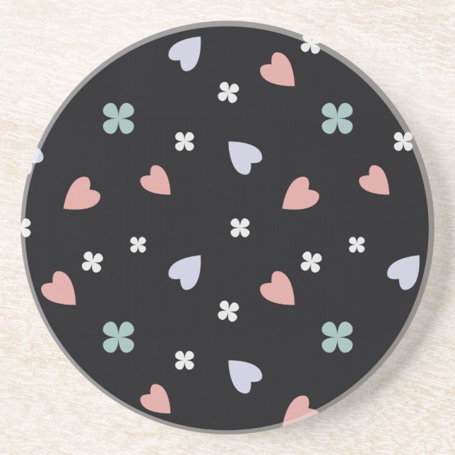 Cute Shamrock Hearts Lucky Love Pattern Coaster (Front)