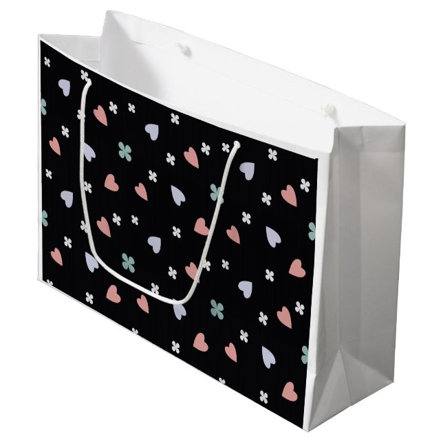 Cute Shamrock Hearts Lucky Love Pattern Large Gift Bag (Front Angled)