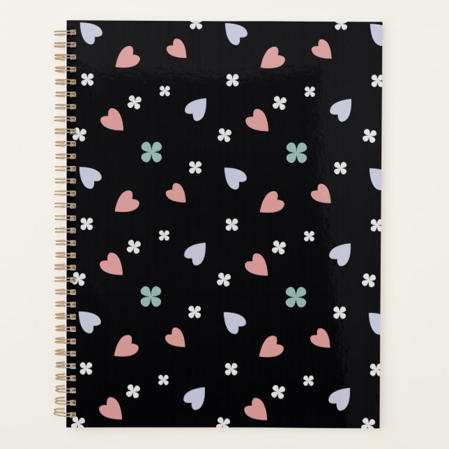 Cute Shamrock Hearts Lucky Love Pattern Planner (Front)
