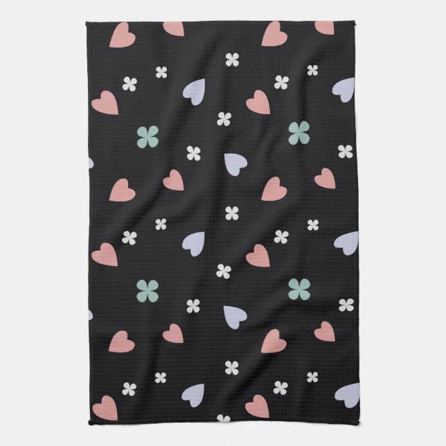 Cute Shamrock Hearts Lucky Love Pattern Tea Towel (Vertical)