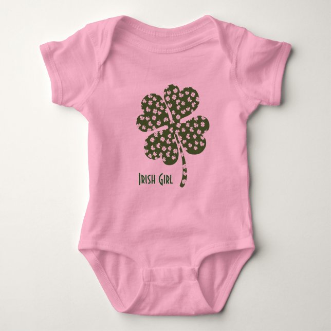 Cute Shamrock Irish Girl Baby Bodysuit (Front)
