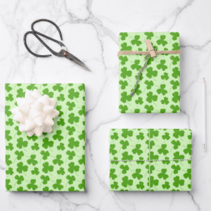 Cute Shamrock Pattern Green Wrapping Paper Sheet