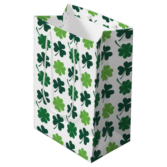 Cute shamrocks and four leaf clovers  medium gift bag (Front Angled)