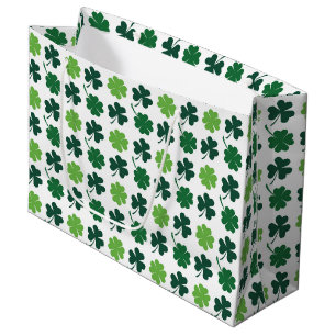 Cute shamrocks and four leaf clovers tiled pattern large gift bag