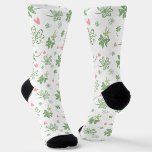 Cute Shamrocks and Pink Bows and Hearts Socks