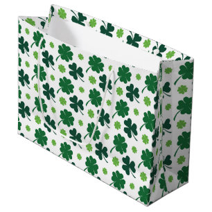 Cute shamrocks four leaf clovers tiled pattern  large gift bag