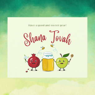 Cute Shana Tovah Apple and Pomegranate Postcard