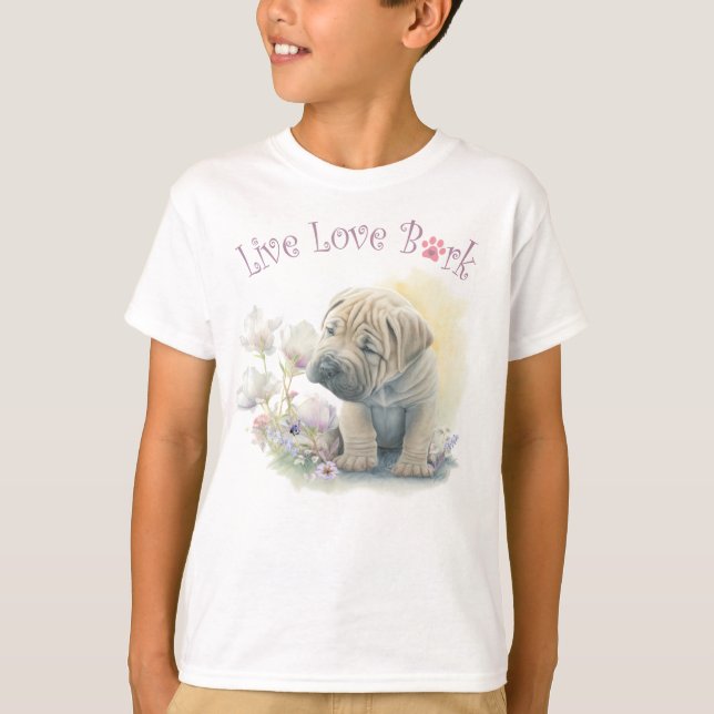 Cute Shar-pei Dog Floral T-Shirt (Front)
