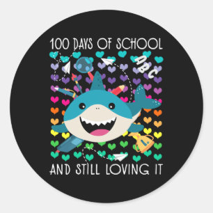 Cute Shark 100 Days Of School And Still Loving It  Classic Round Sticker
