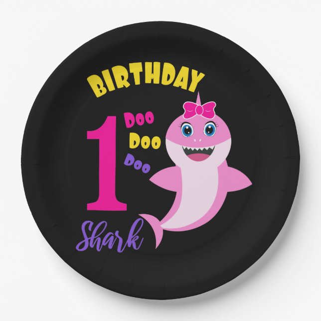 Cute Shark 1st Birthday  Paper Plate (Front)