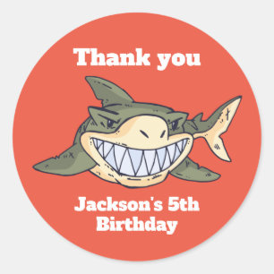 Cute Shark Animal Cartoon Kids Birthday Party Classic Round Sticker