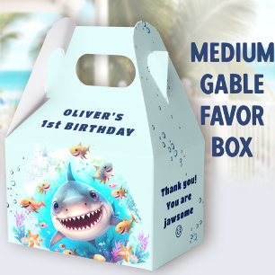 Cute Shark Baby Boy 1st Birthday Medium Gable Favour Box