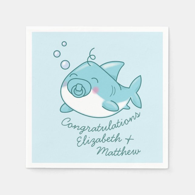 Cute Shark Baby Shower Kawaii Blue Boy Napkin (Front)