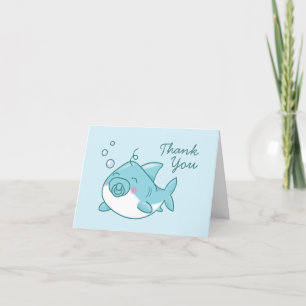 Cute Shark Baby Shower Kawaii Blue Boy Thank You Card