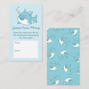 Cute Shark Baby Shower Kawaii Blue Guess How Many Enclosure Card
