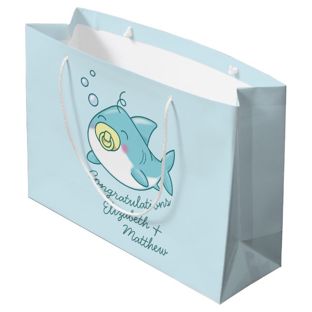 Cute Shark Baby Shower Kawaii Large Gift Bag (Back Angled)