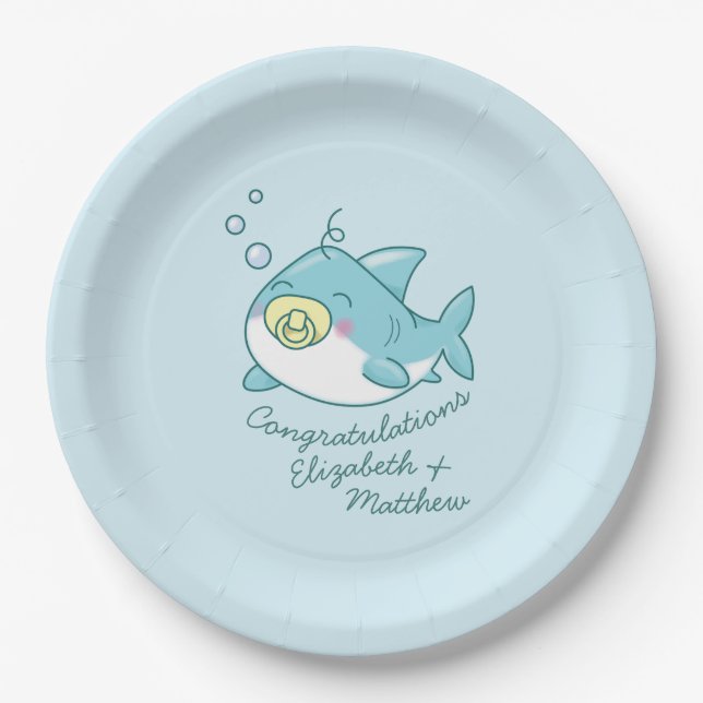 Cute Shark Baby Shower Kawaii Paper Plate (Front)