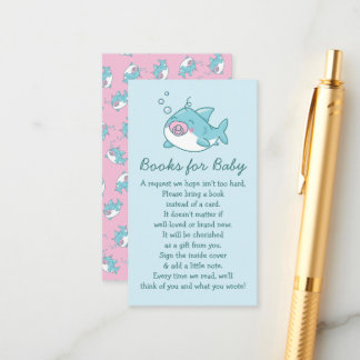 Cute Shark Baby Shower Kawaii Pink Girl Books Enclosure Card