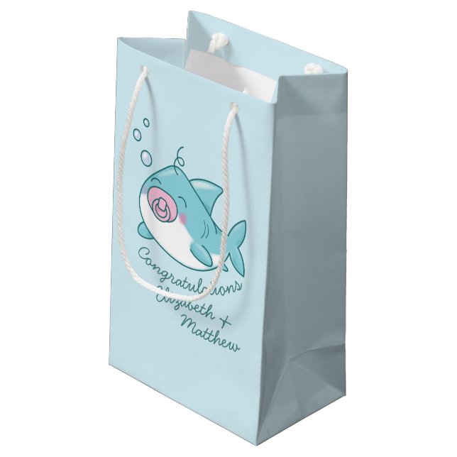Cute Shark Baby Shower Kawaii Pink Girl Small Gift Bag (Back Angled)