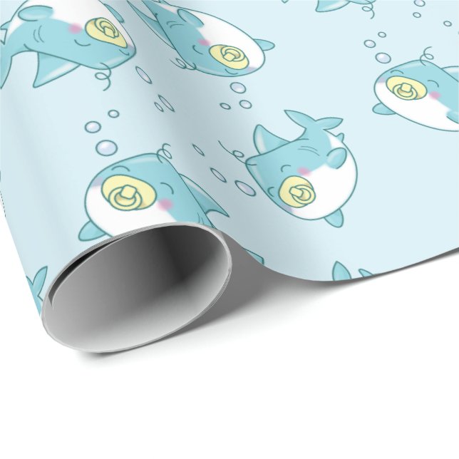 Cute Shark Baby Shower Kawaii Wrapping Paper (Roll Corner)