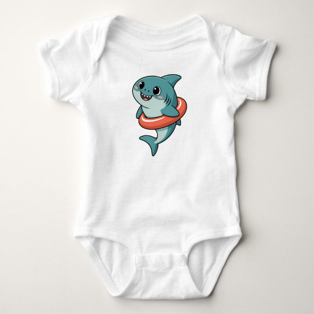 Cute Shark Baby With Float | Bodysuit (Front)
