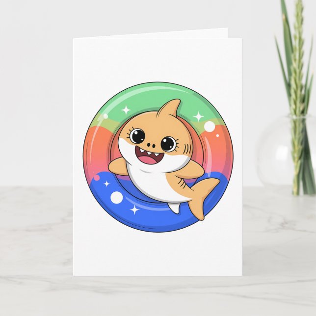 Cute Shark Baby With Float | Kids Card (Front)