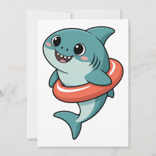 Cute Shark Baby With Float   Kids Invitation