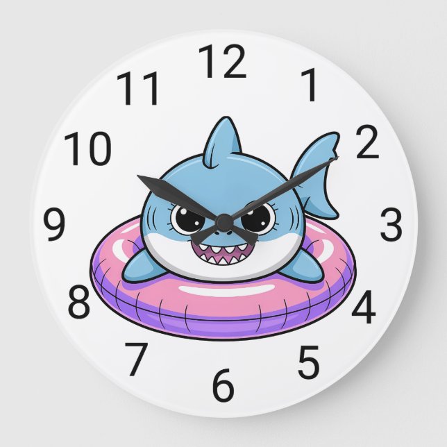 Cute Shark Baby With Float | Kids Large Clock (Front)