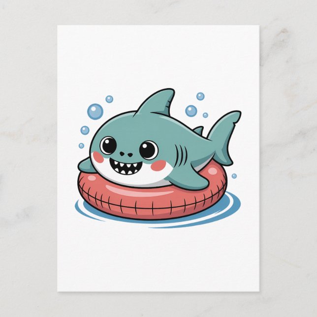 Cute Shark Baby With Float | Kids Postcard (Front)
