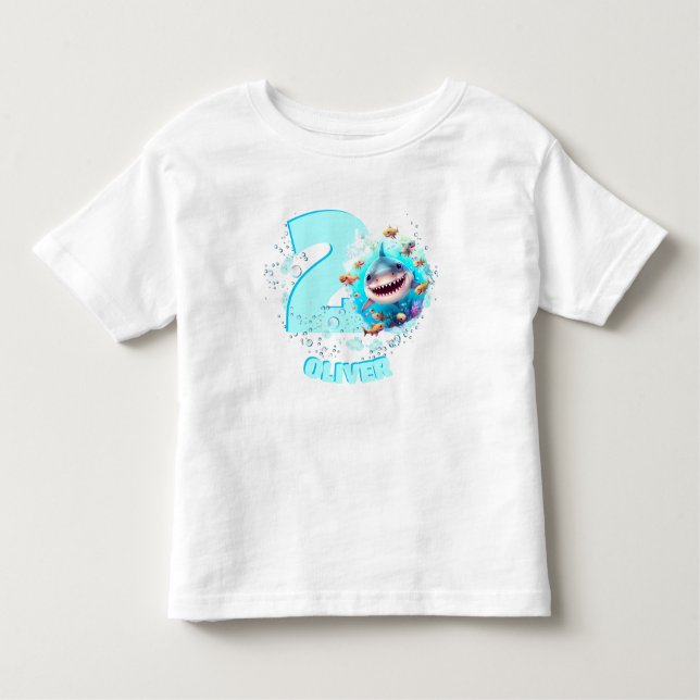 Cute Shark Birthday Custom Age Boy Toddler T-Shirt (Front)