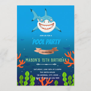 Cute shark birthday invitation