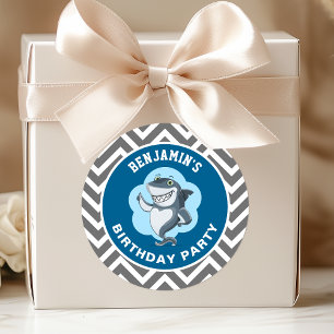 Cute Shark Birthday Party Favour Sticker