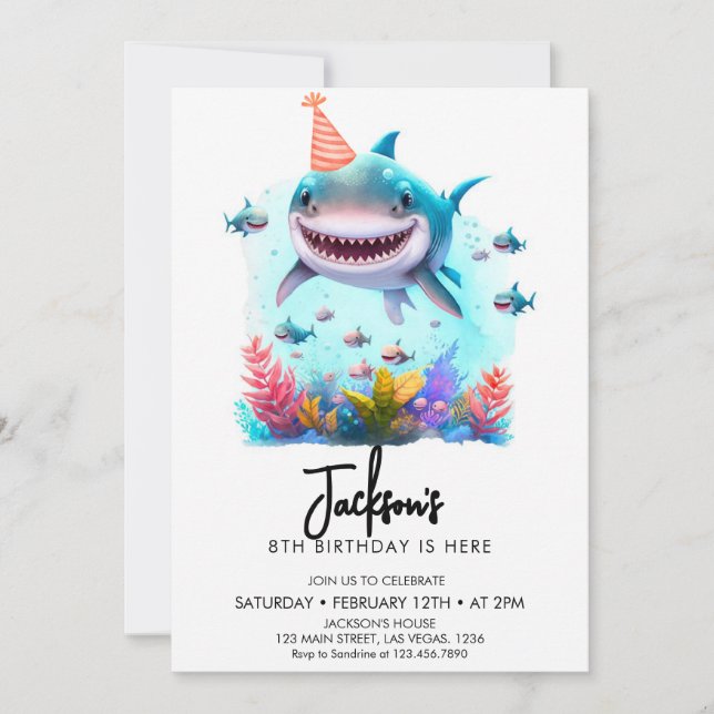 Cute Shark Birthday Party Invitation (Front)