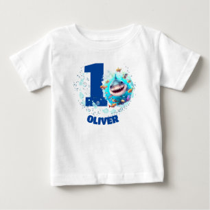 Cute Shark Birthday Personalised Boy  Baby T-Shirt