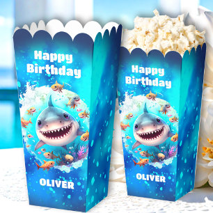 Cute Shark Birthday Personalised Boy Popcorn Favour Box