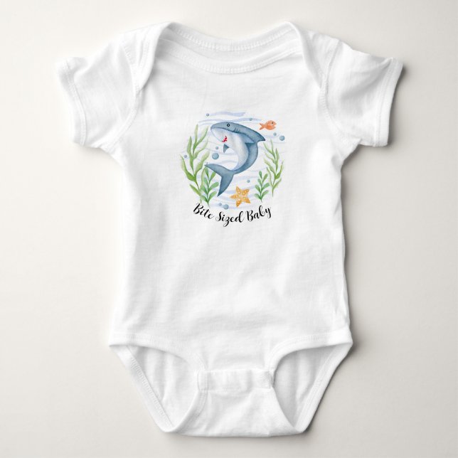 Cute Shark Bite Sized Baby T-Shirt Under the Sea Bodysuit (Front)