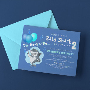 Cute Shark Blue Balloons Birthday Invitation